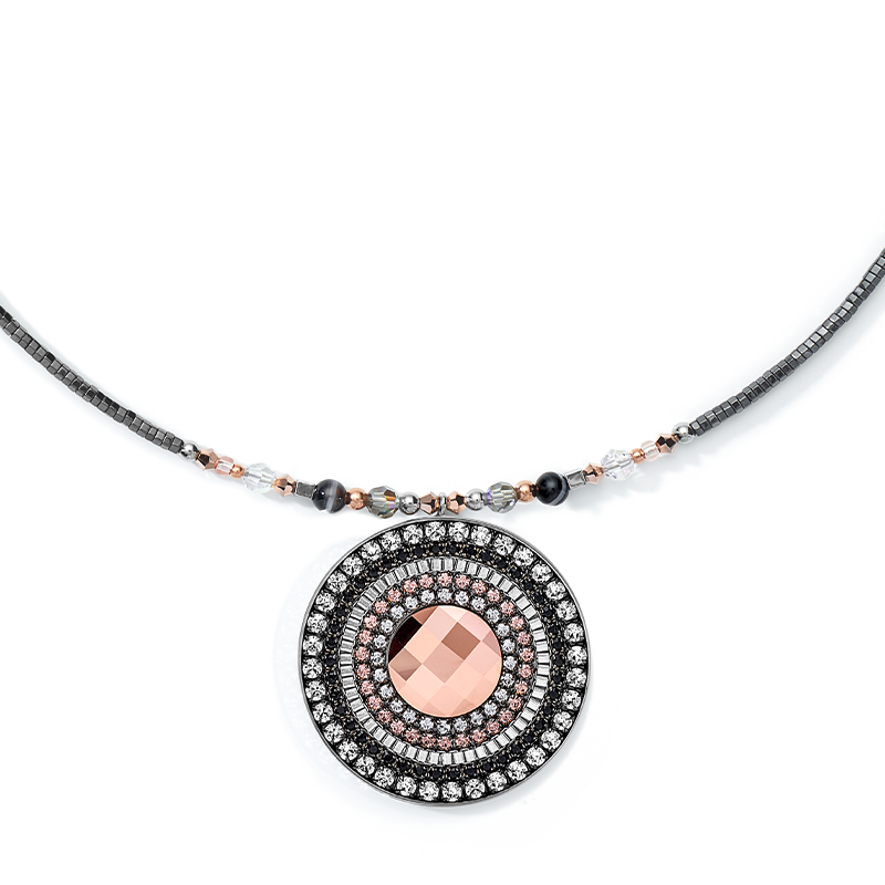 Collier Amulette small Cristaux & onyx rayé gris-cristal