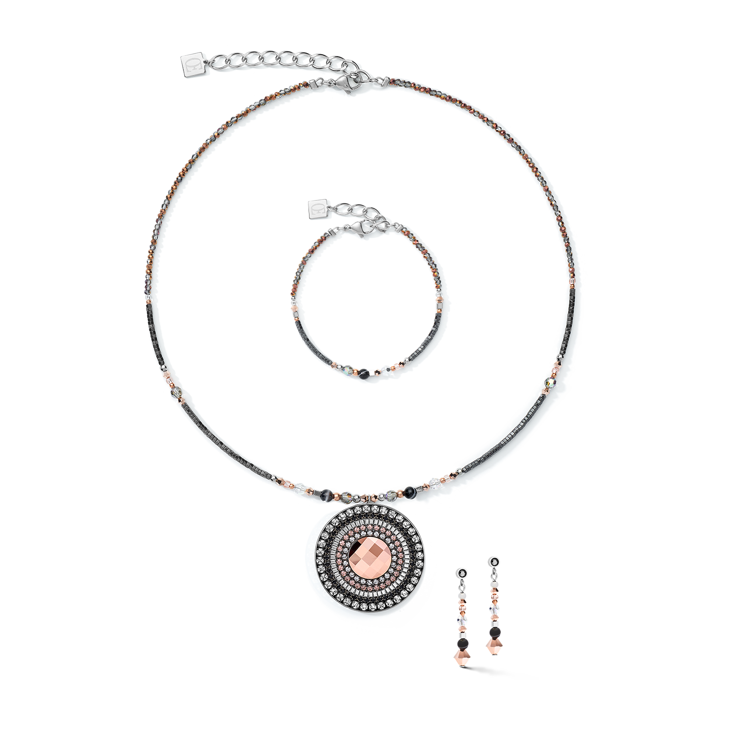Collier Amulette small Cristaux & onyx rayé gris-cristal