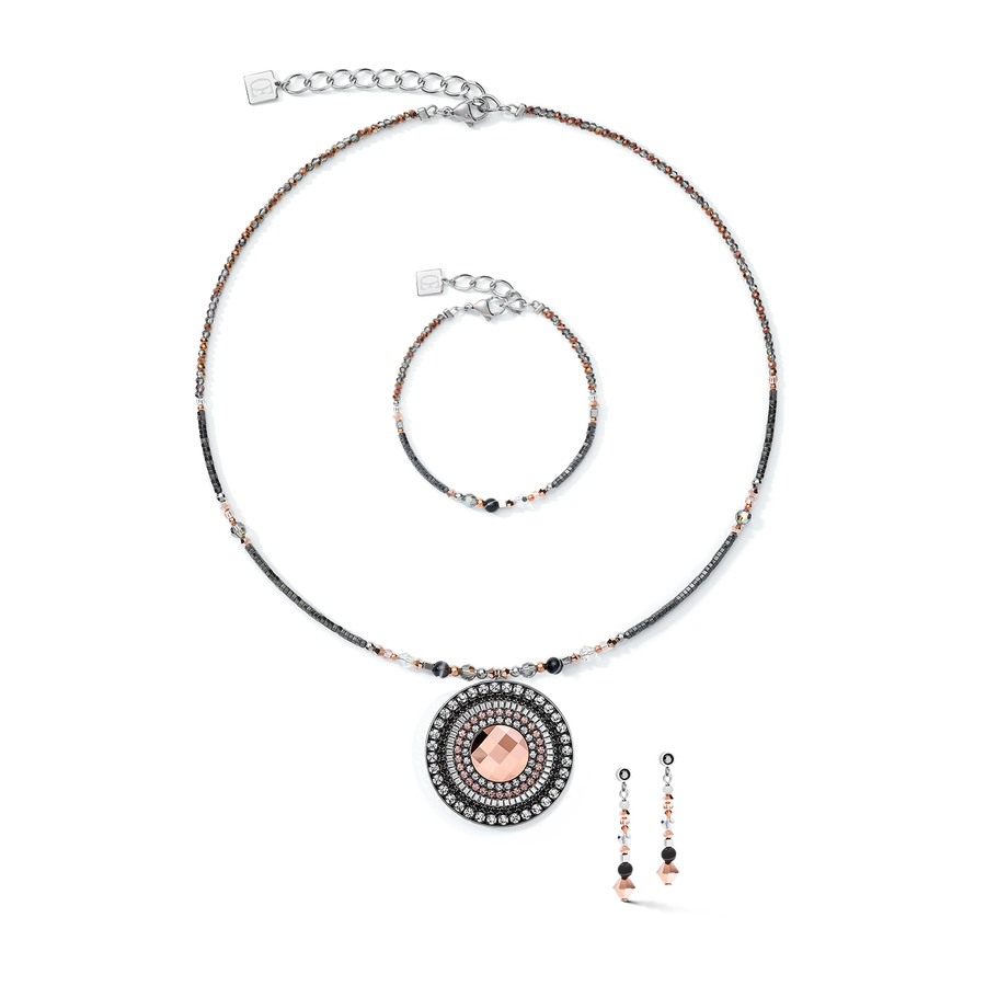 Collier Amulette small Cristaux & onyx rayé gris-cristal