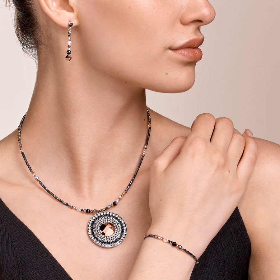 Collier Amulette small Cristaux & onyx rayé gris-cristal