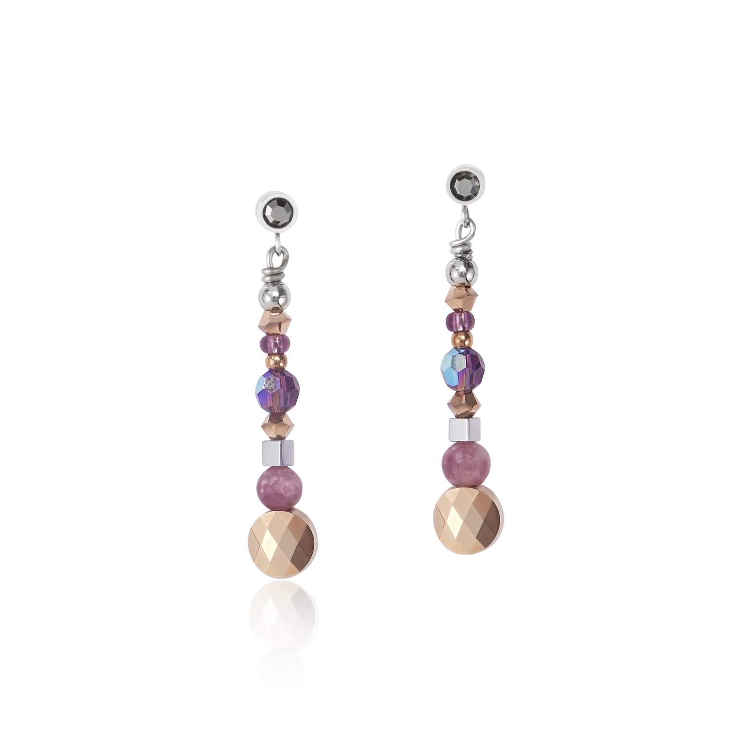 Boucles d'oreille Amulette small Cristaux & lepidolite amèthyste