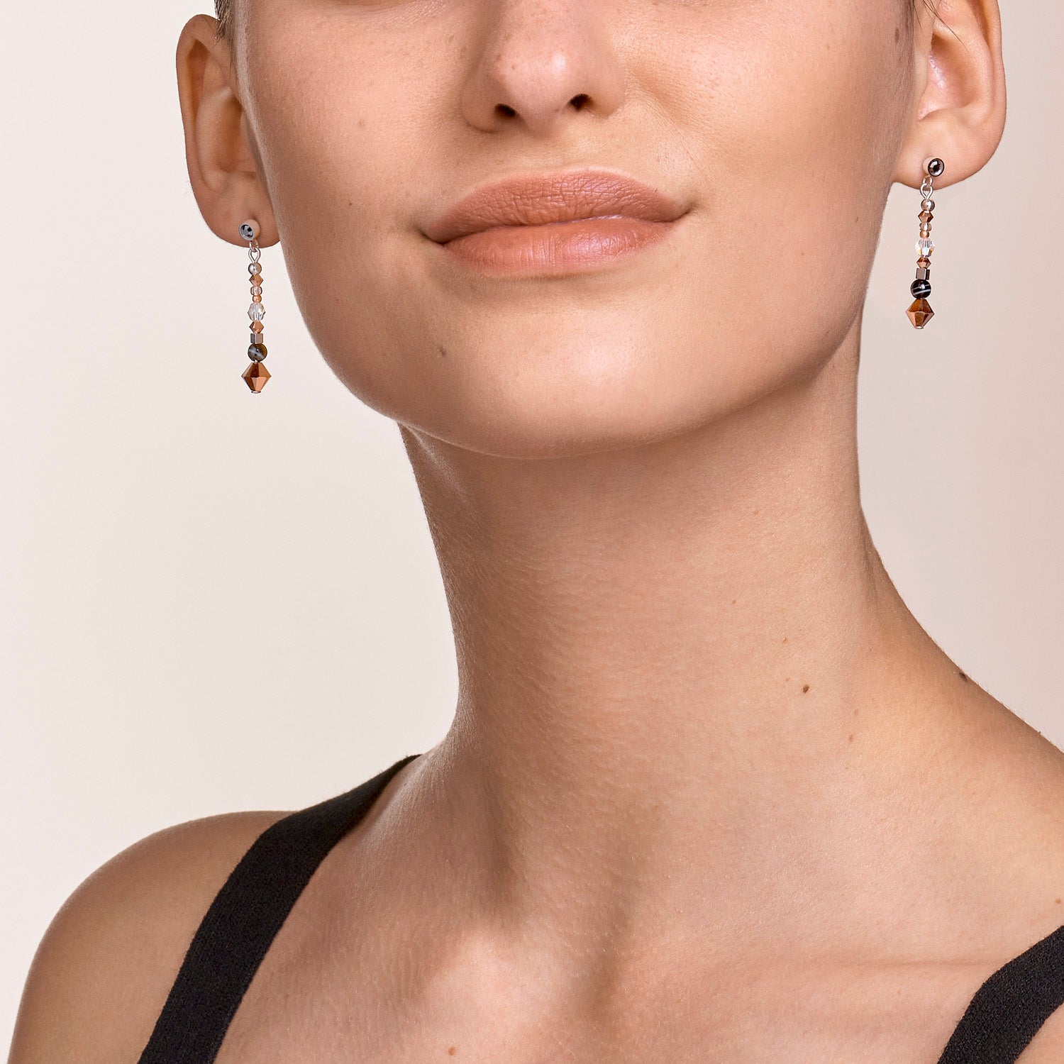 Boucles d'oreille Amulette small Cristaux  & onyx rayé gris-cristal