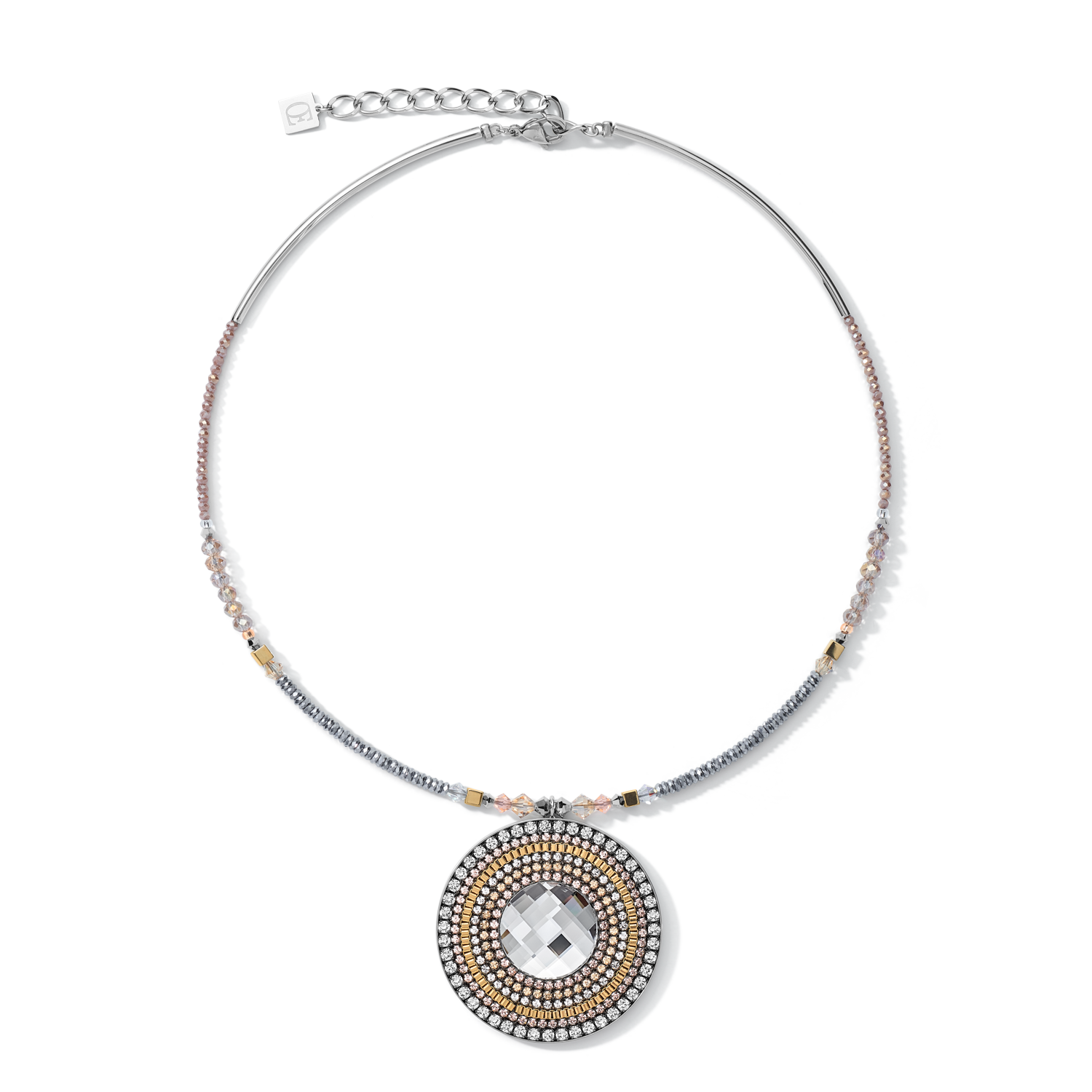 Collier Amulette Bicolore cristaux et hématite or-argent