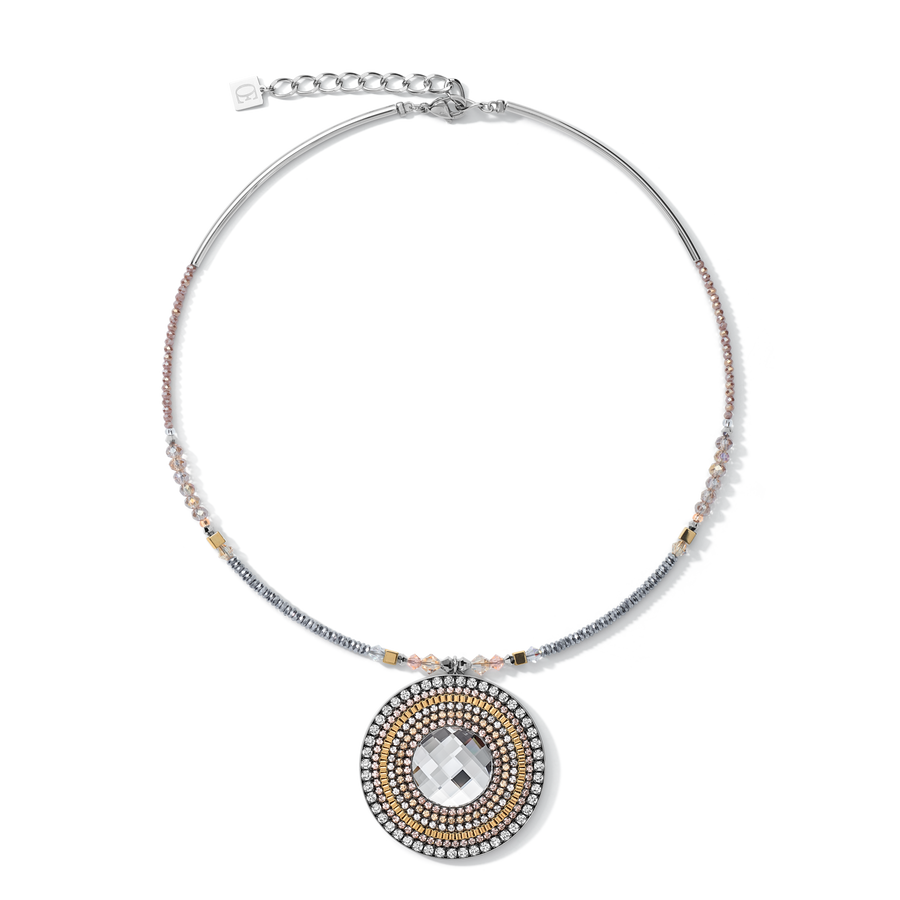 Collier Amulette Bicolore cristaux et hématite or-argent