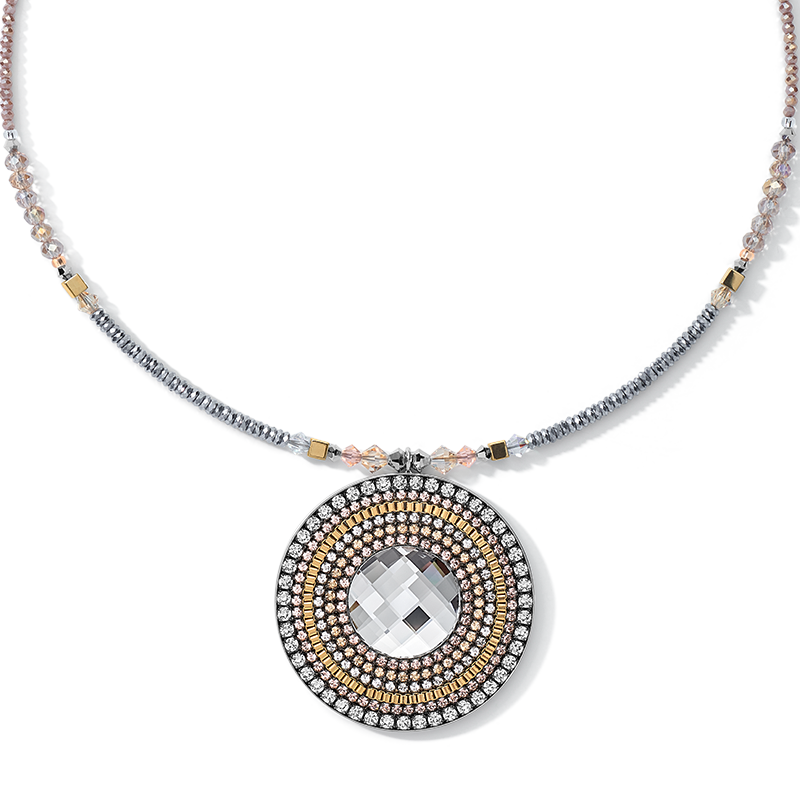 Collier Amulette Bicolore cristaux et hématite or-argent