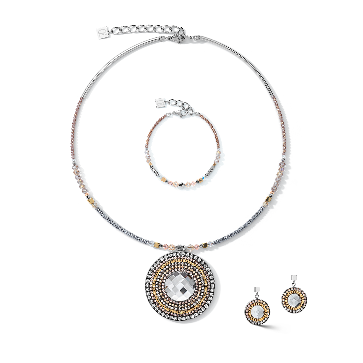 Collier Amulette Bicolore cristaux et hématite or-argent