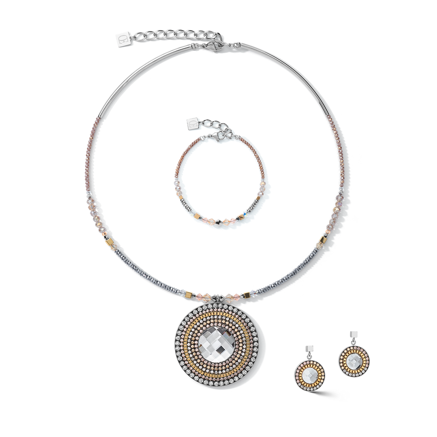 Collier Amulette Bicolore cristaux et hématite or-argent