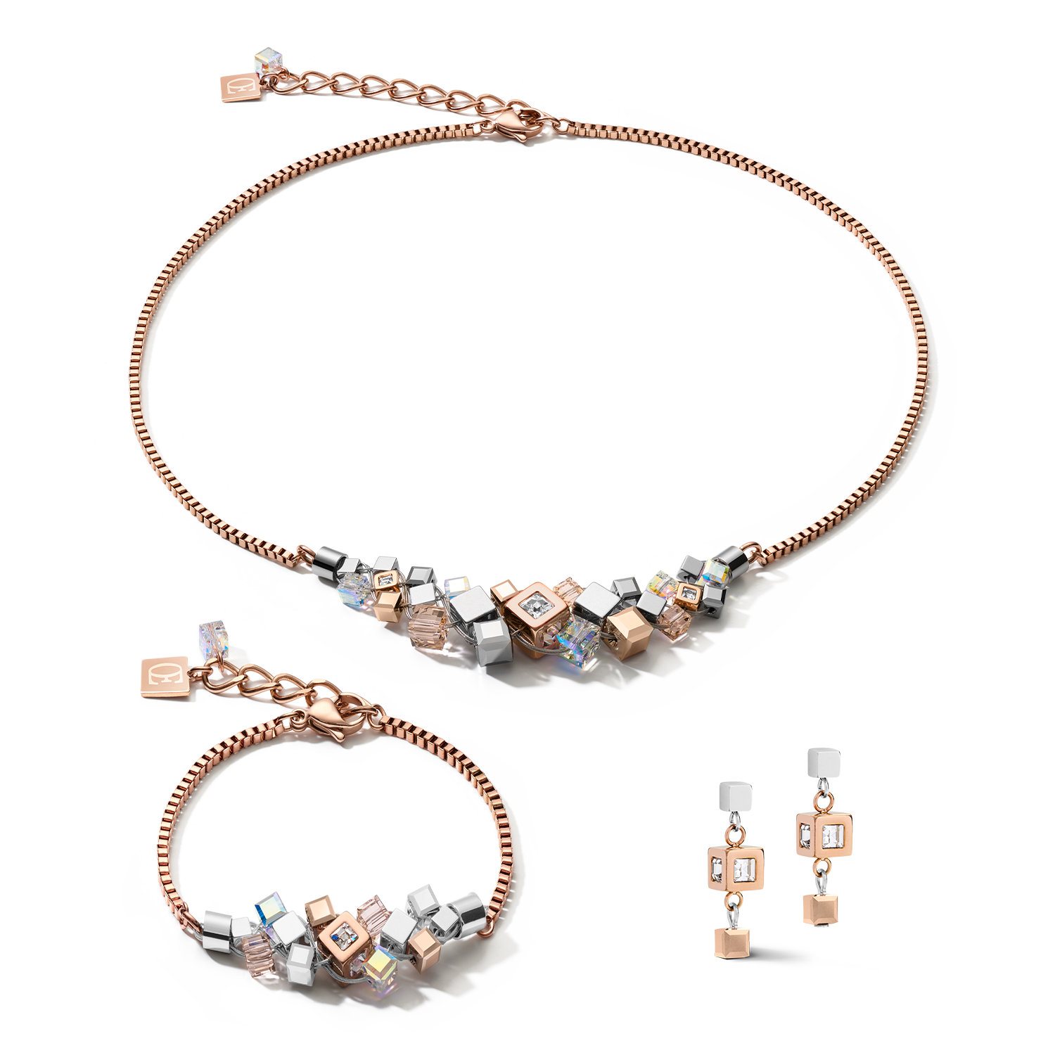 Boucles d'oreille GeoCUBE® cluster or rose