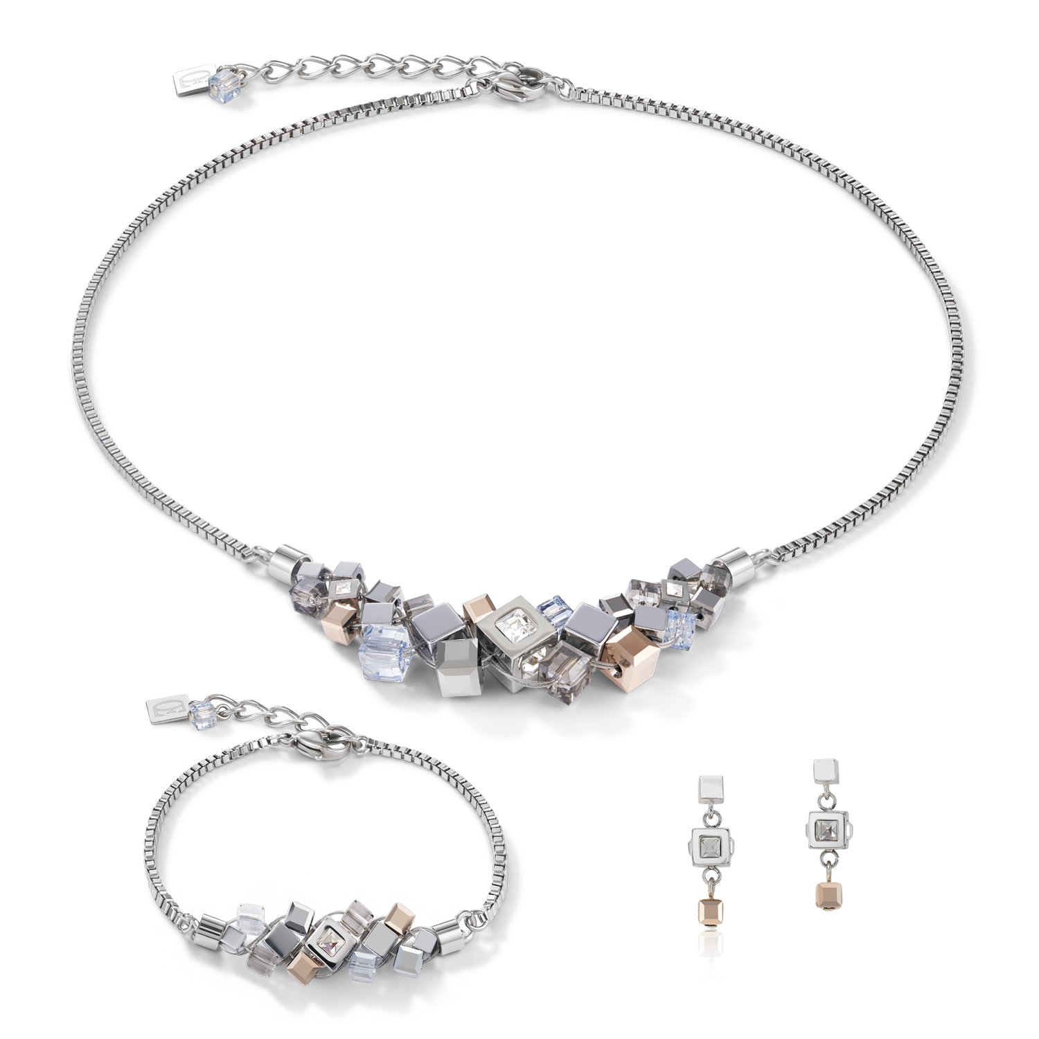Boucles d'oreille GeoCUBE® cluster argent-or rose