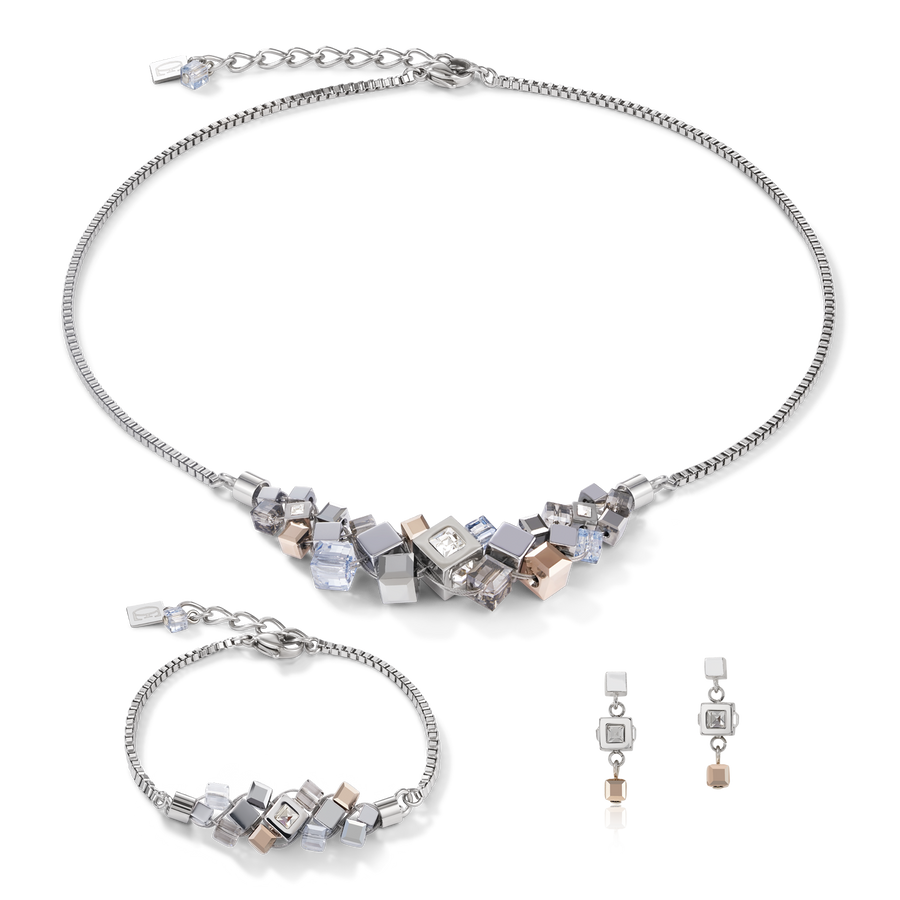 Boucles d'oreille GeoCUBE® cluster argent-or rose