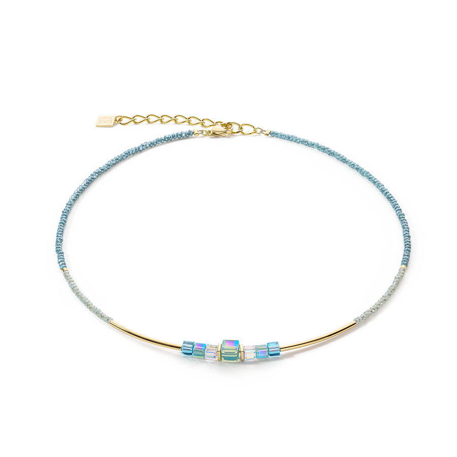 Collier Cube Story Minimalistic or-turquoise