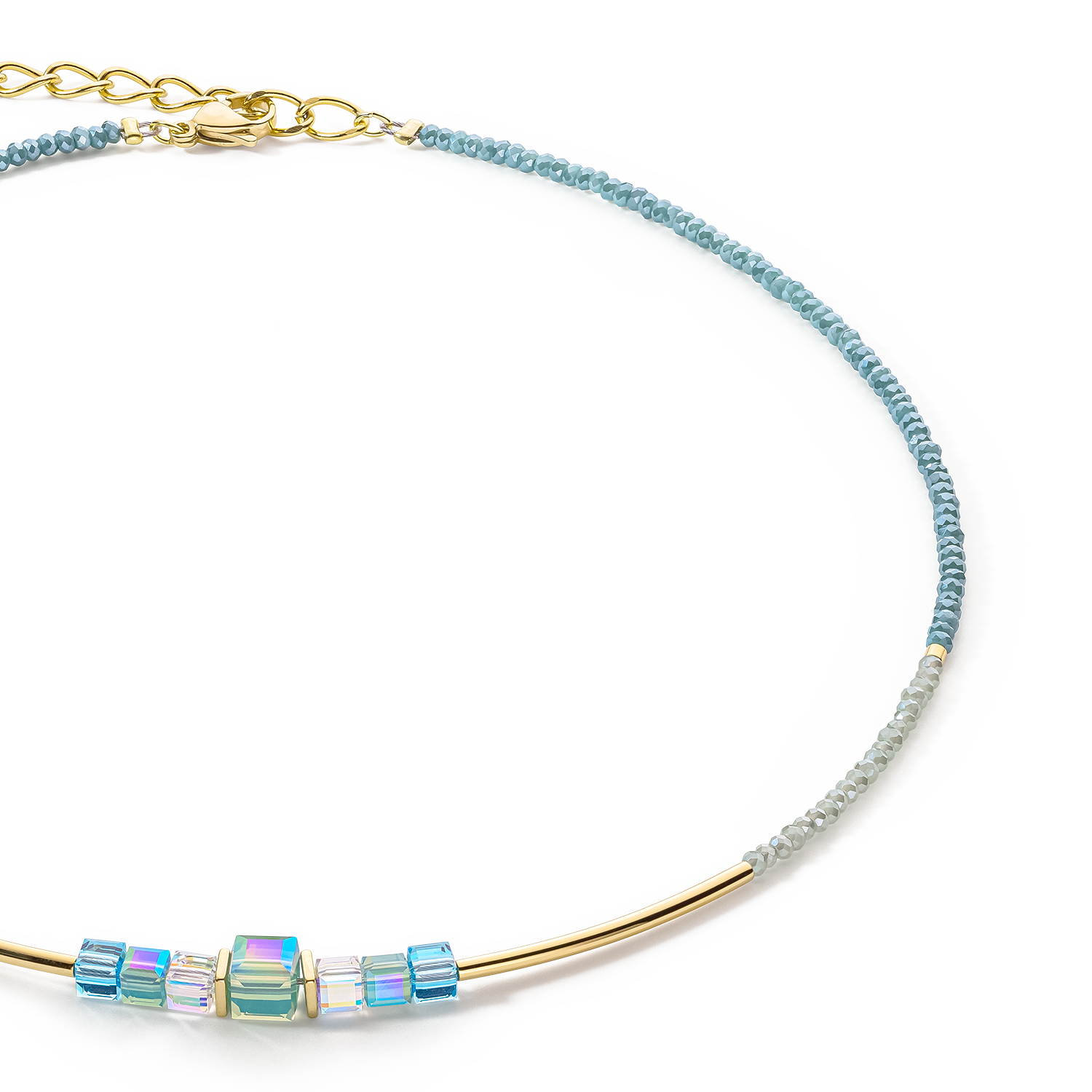 Collier Cube Story Minimalistic or-turquoise