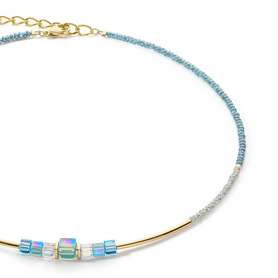 Collier Cube Story Minimalistic or-turquoise