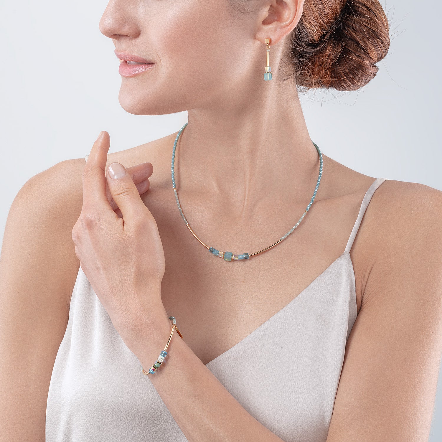 Collier Cube Story Minimalistic or-turquoise