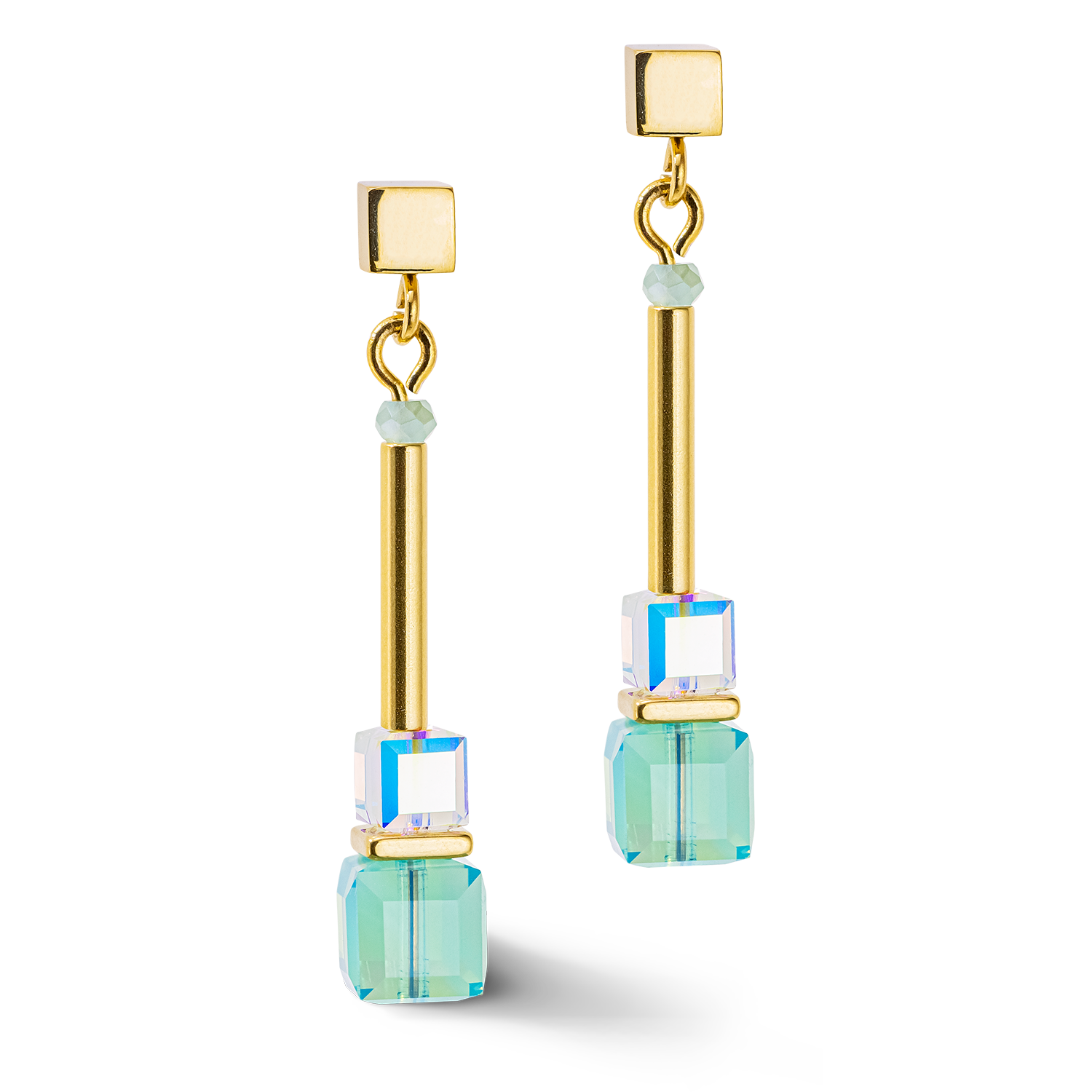 Boucles d'oreille Cube Story Minimalistic or-turquoise