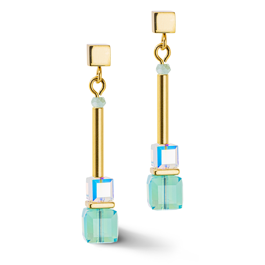 Boucles d'oreille Cube Story Minimalistic or-turquoise