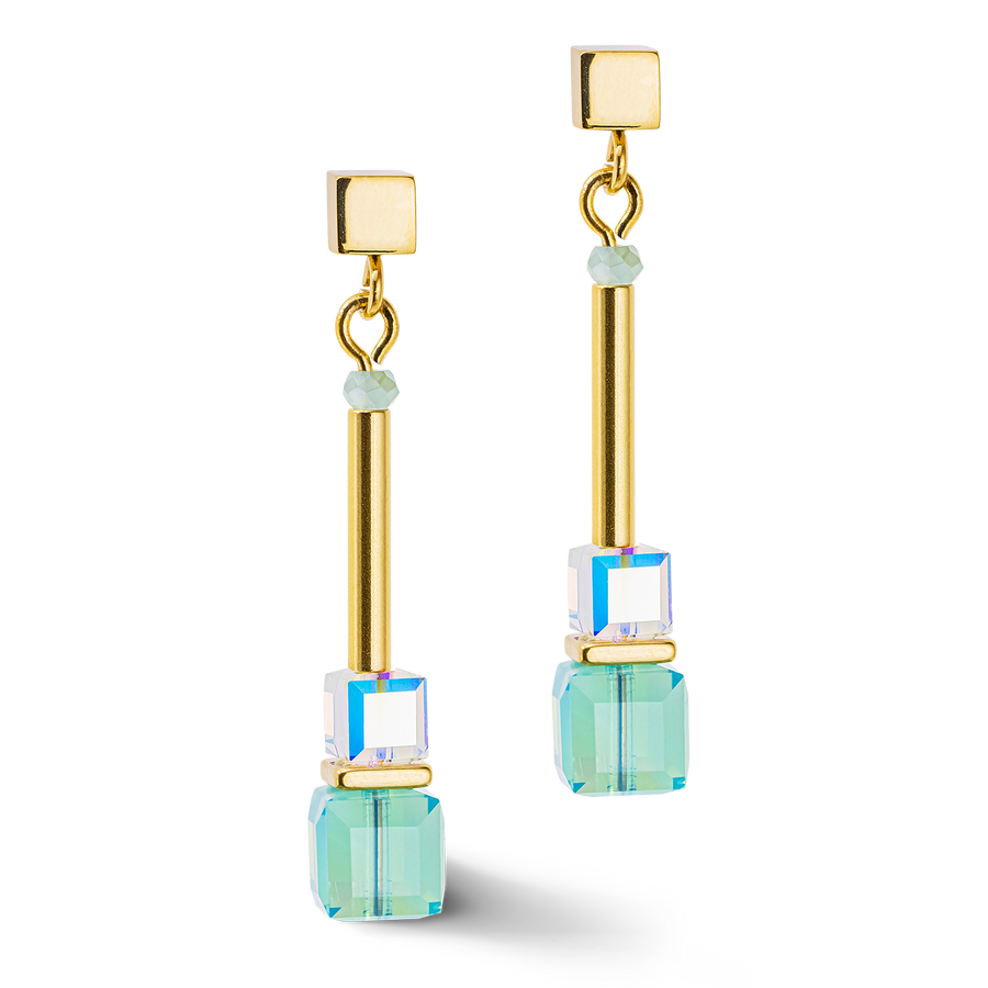 Boucles d'oreille Cube Story Minimalistic or-turquoise