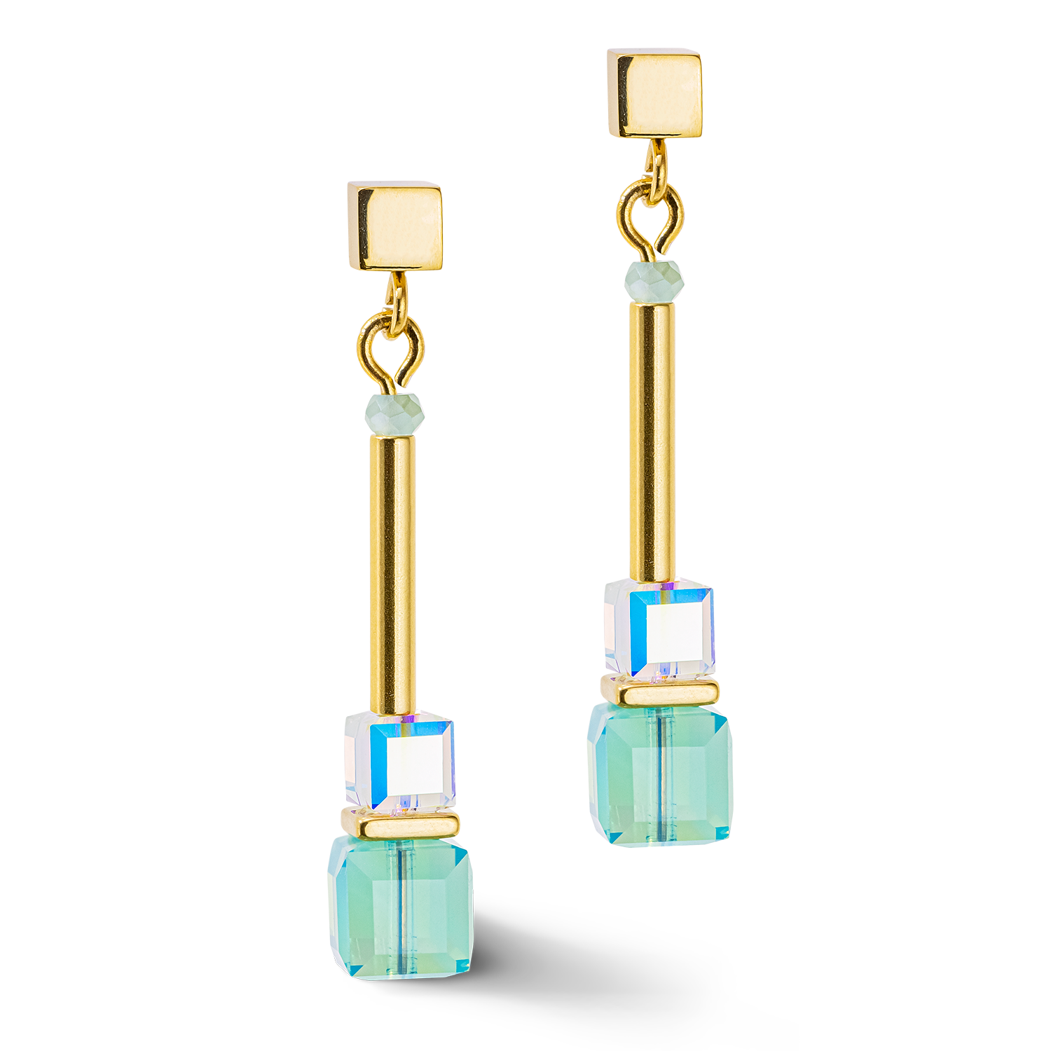 Boucles d'oreille Cube Story Minimalistic or-turquoise