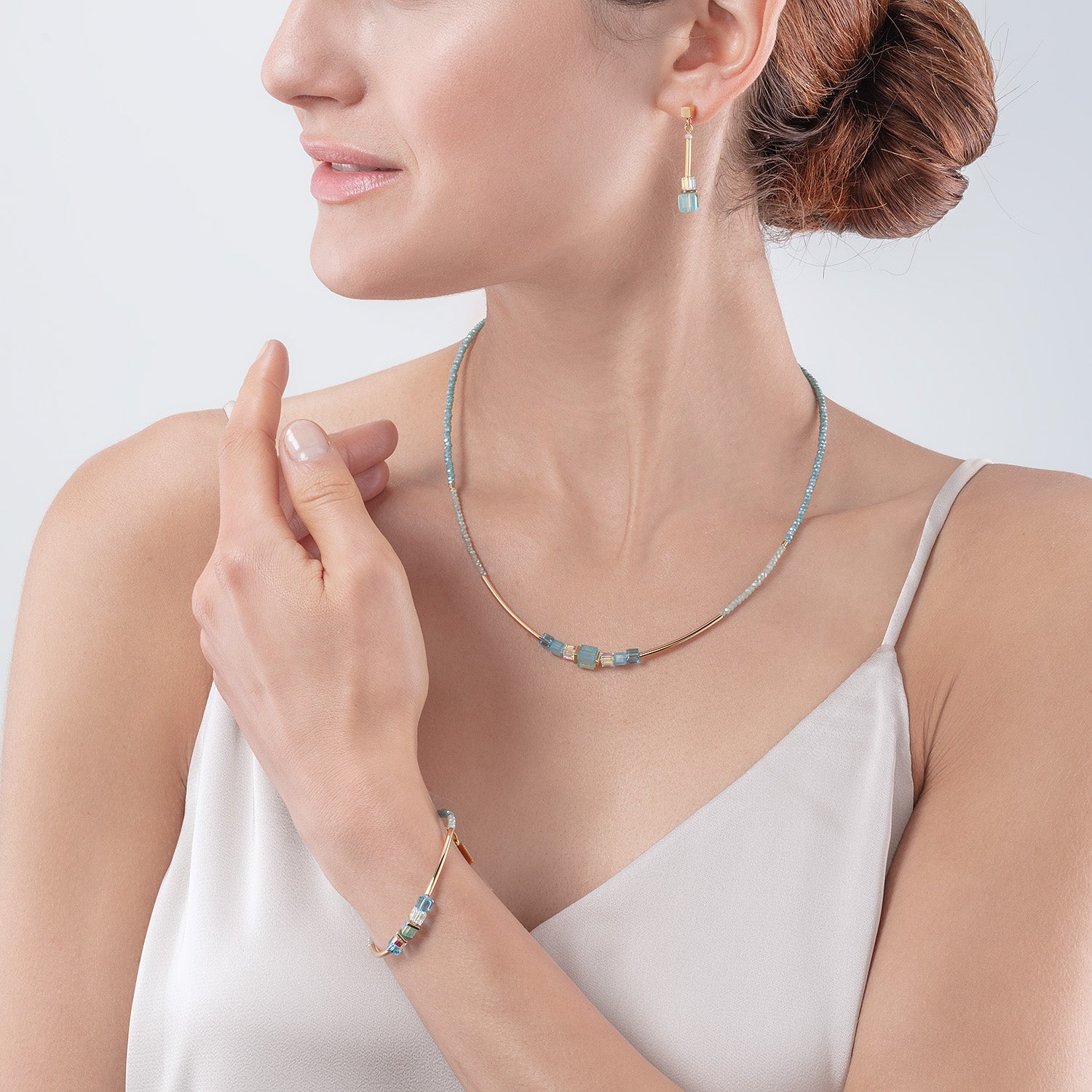 Bracelet Cube Story Minimalistic or-turquoise