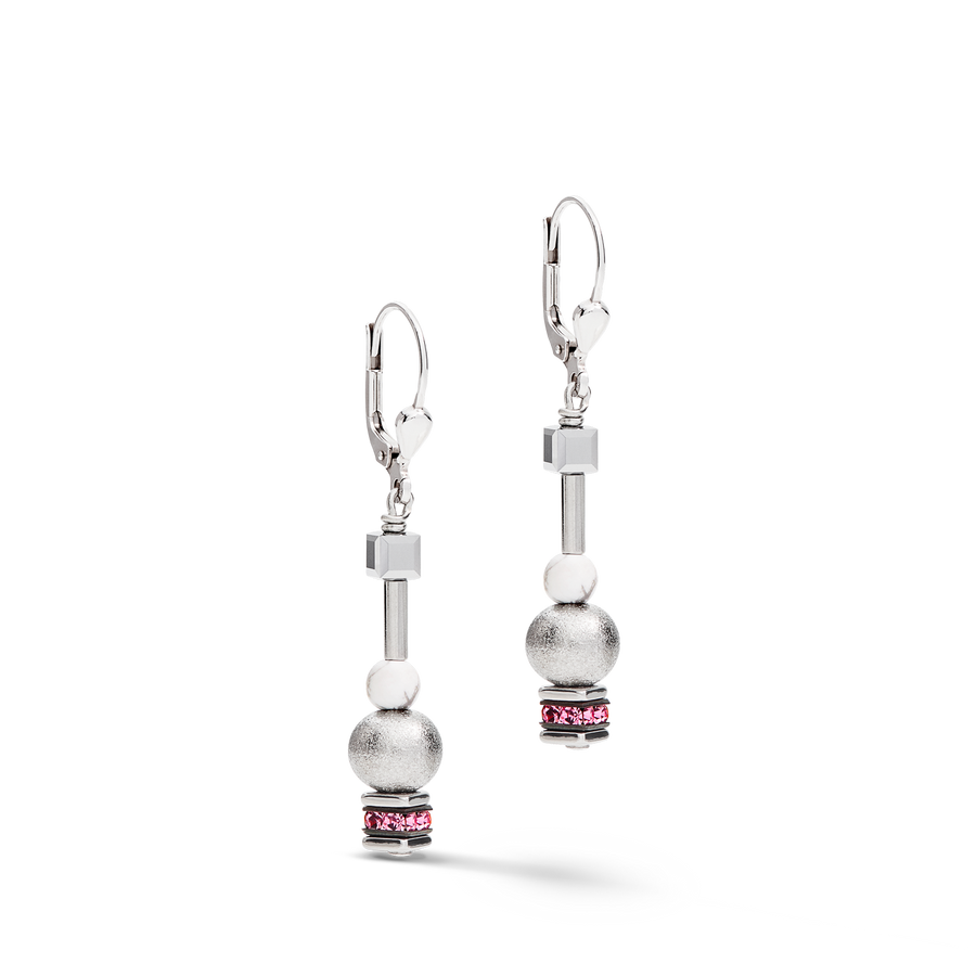 Boucles d'oreille Pearls & Cubes pierres précieuses argent-rose