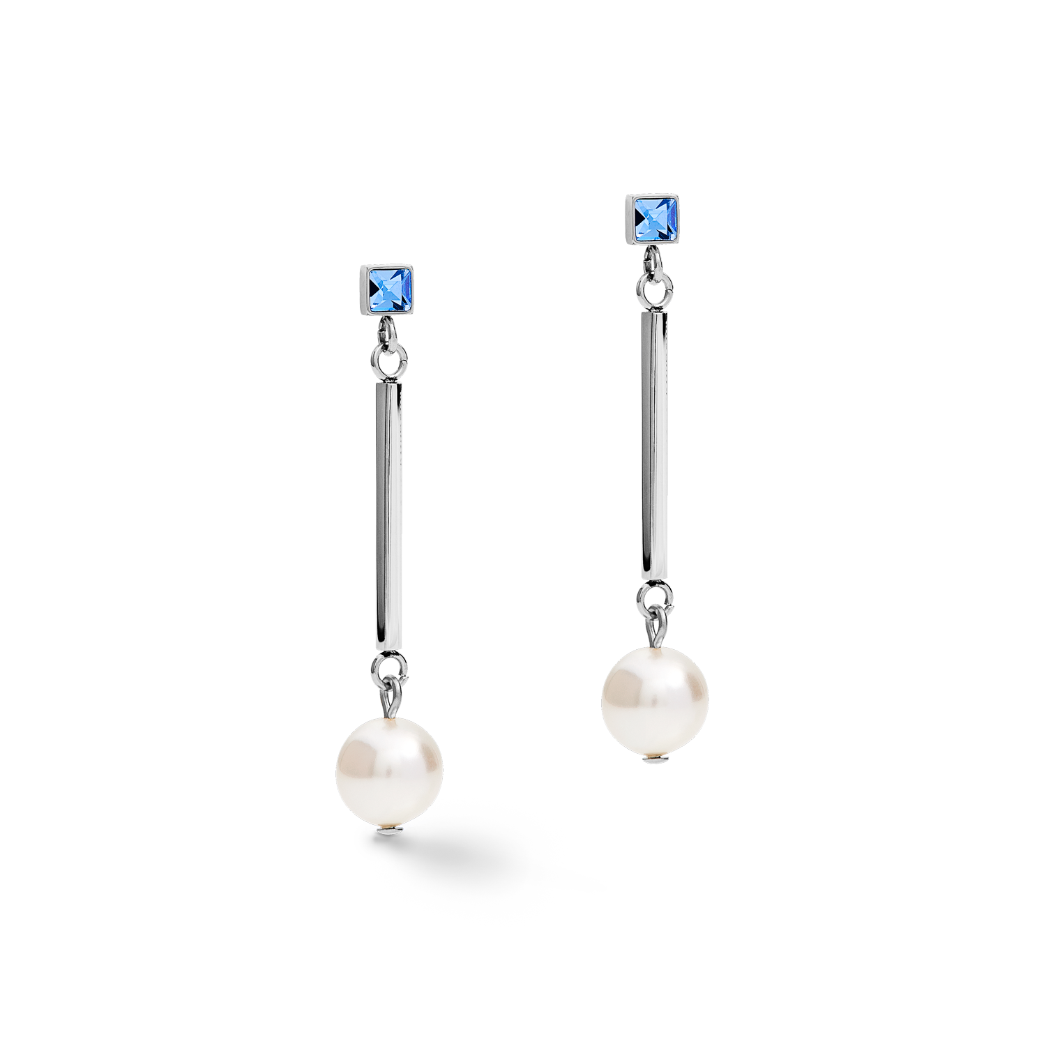 Boucles d'oreille Crystal Pearls, Crystals & acier argent-bleu clair