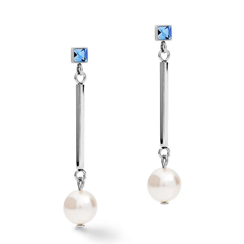 Boucles d'oreille Crystal Pearls, Crystals & acier argent-bleu clair