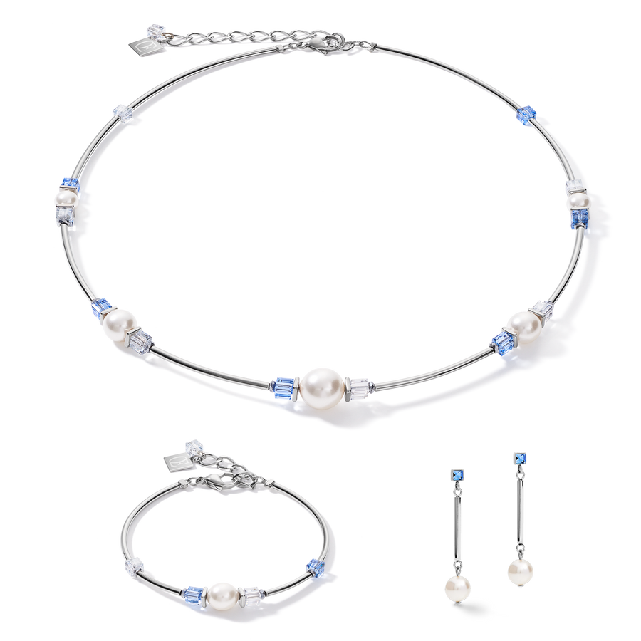 Boucles d'oreille Crystal Pearls, Crystals & acier argent-bleu clair