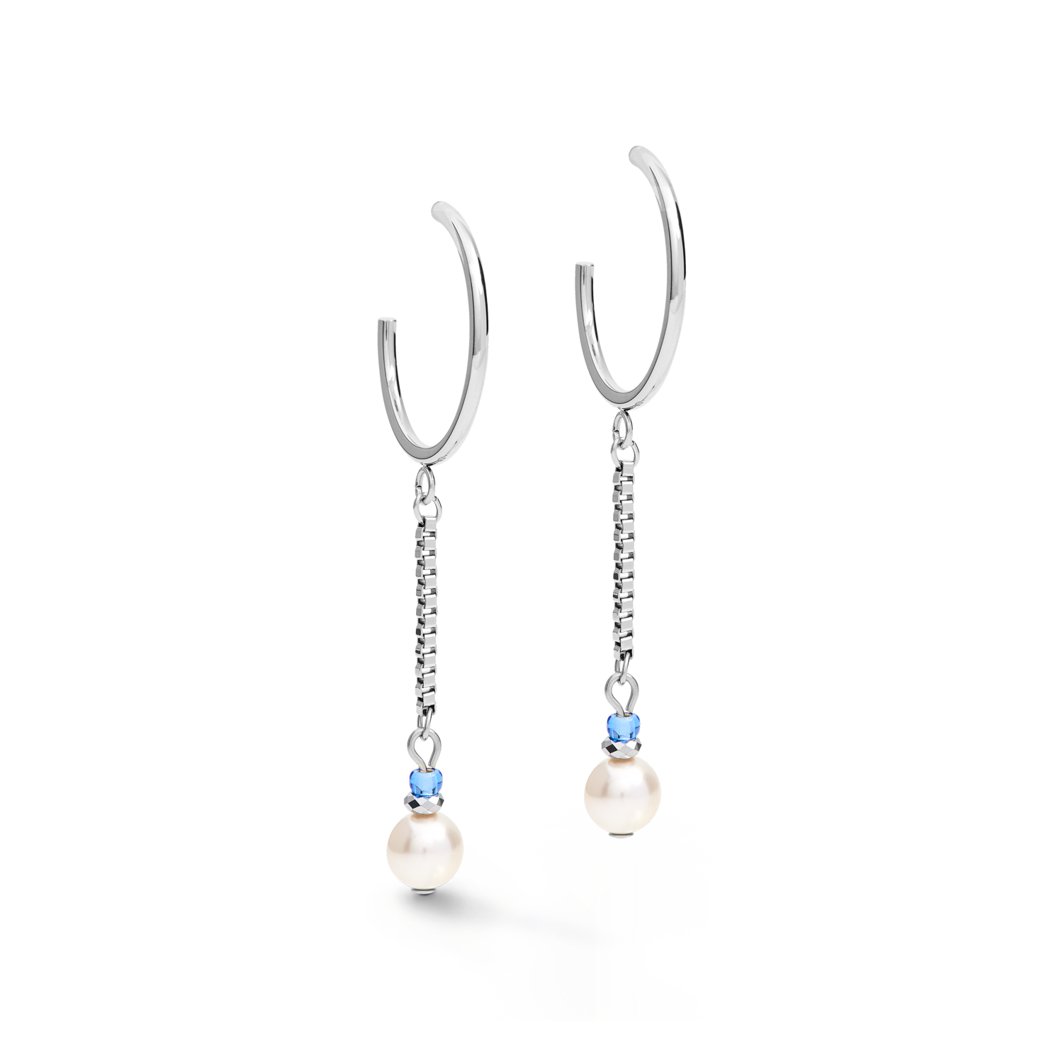Boucles d'oreille Creole Ypsilon Chain Crystal Pearls, Crystals & acier argent-bleu clair