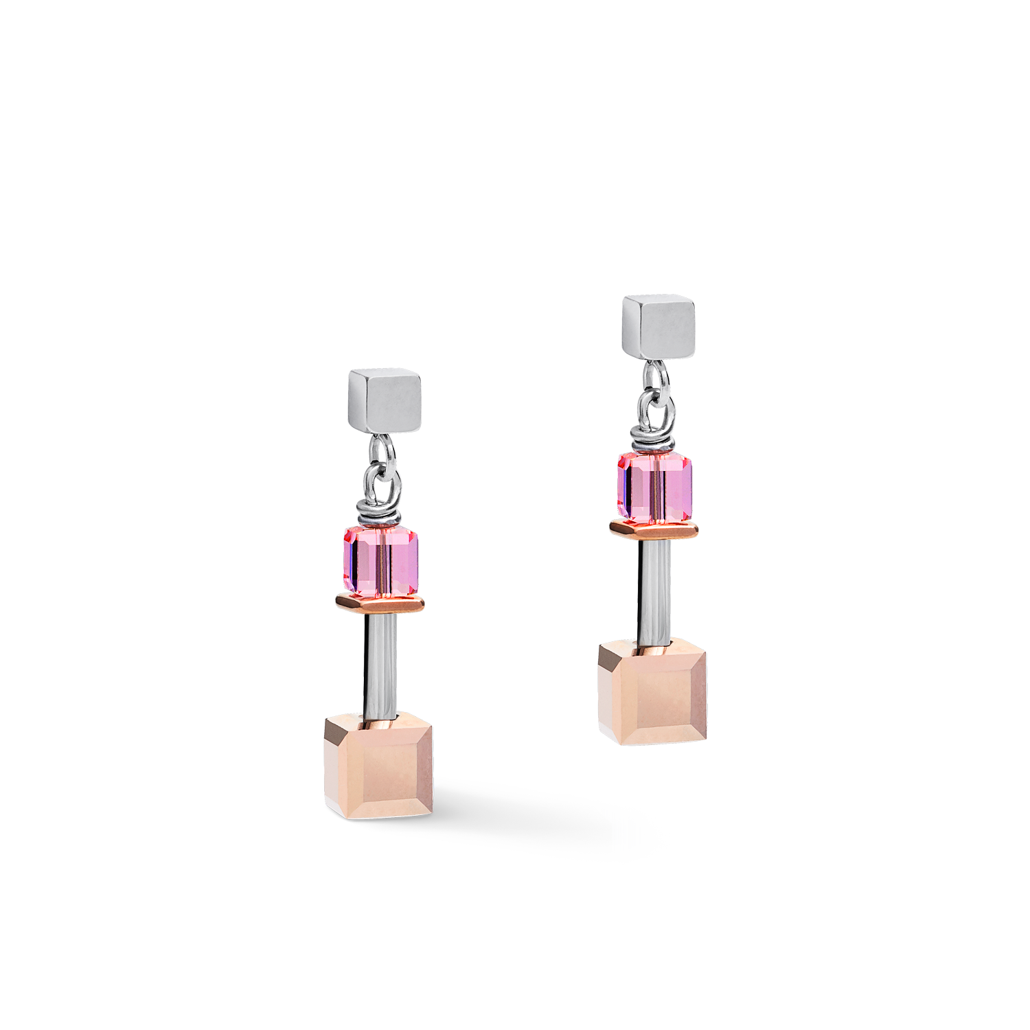 Boucles d'oreille GeoCUBE® Cristaux  & acier or rose-argent multicolore Art Nouveau