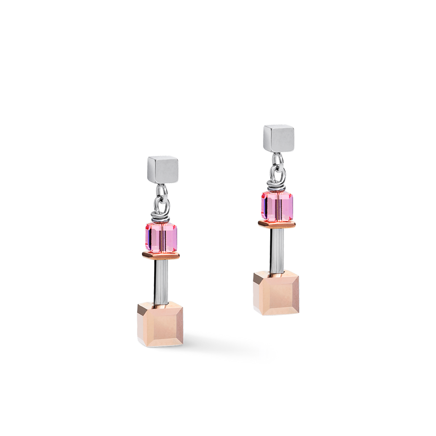 Boucles d'oreille GeoCUBE® Cristaux  & acier or rose-argent multicolore Art Nouveau