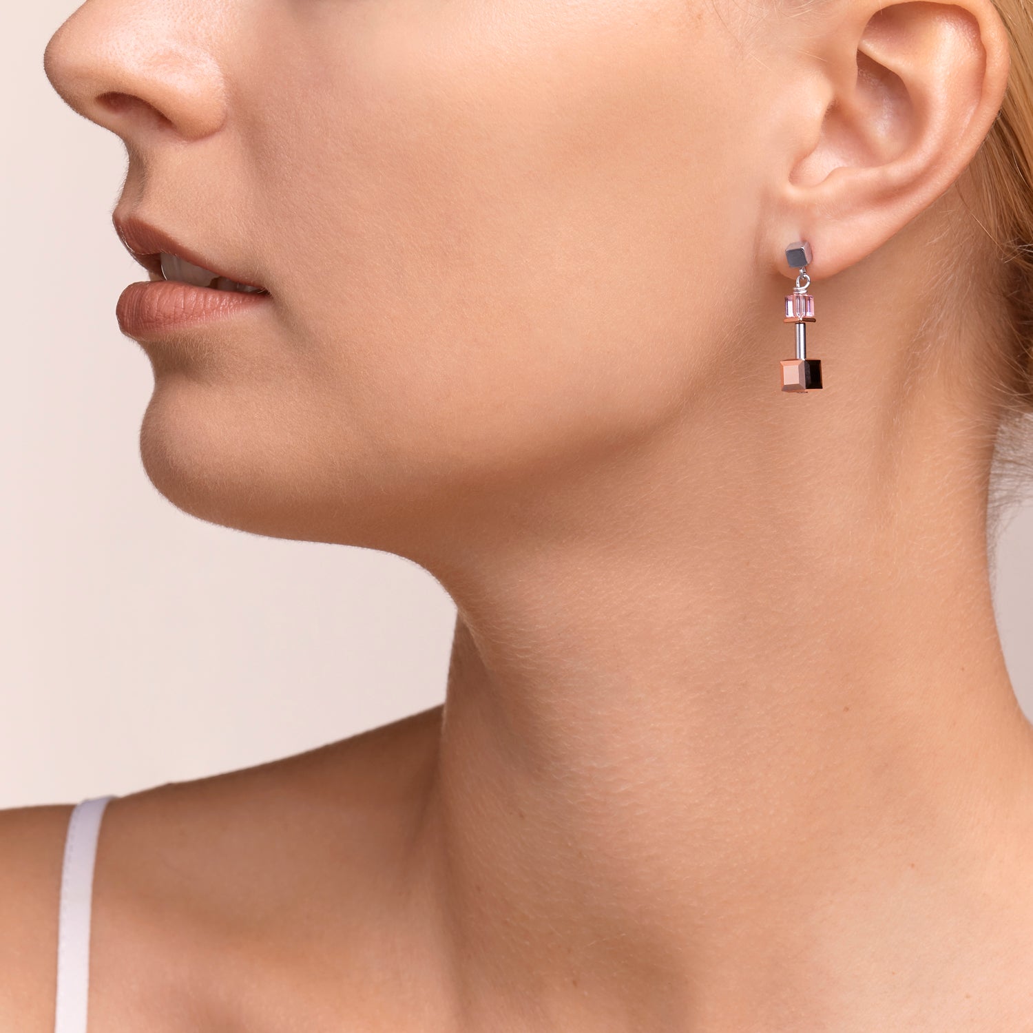 Boucles d'oreille GeoCUBE® Cristaux  & acier or rose-argent multicolore Art Nouveau