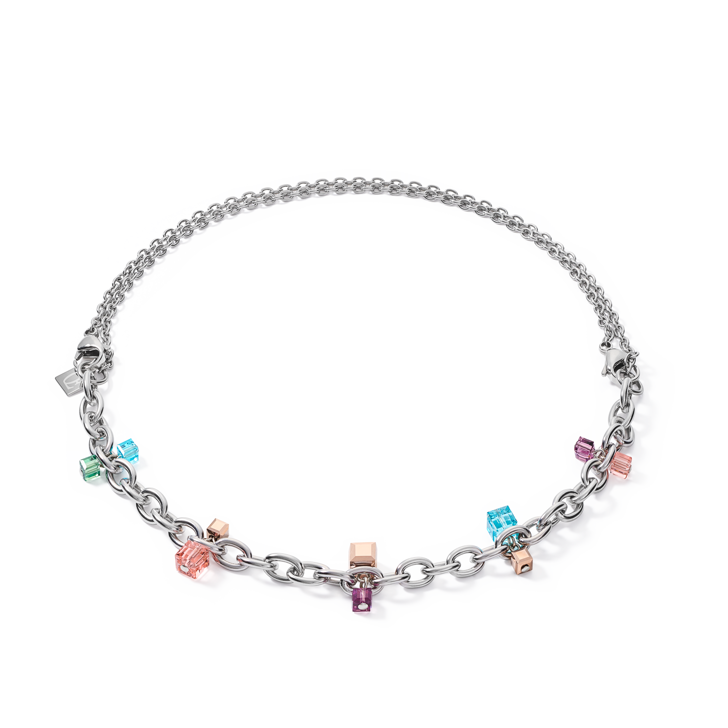 Collier casual & chunky chain acier & Cristaux  argent-multicolore Art Nouveau