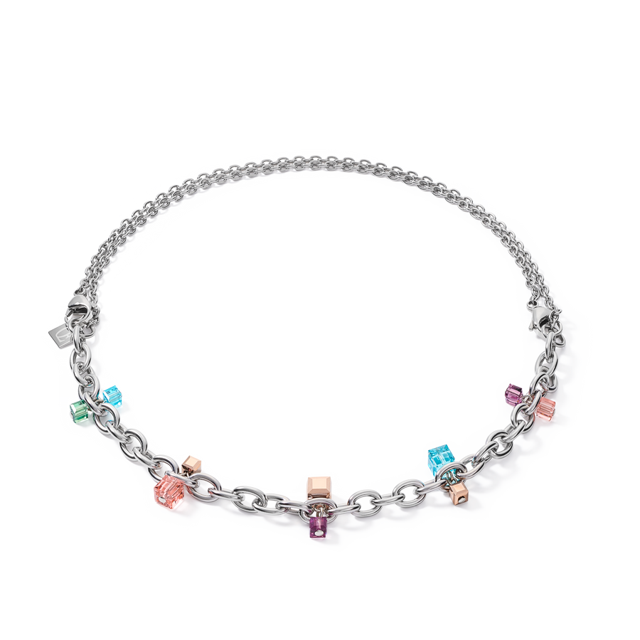 Collier casual & chunky chain acier & Cristaux  argent-multicolore Art Nouveau