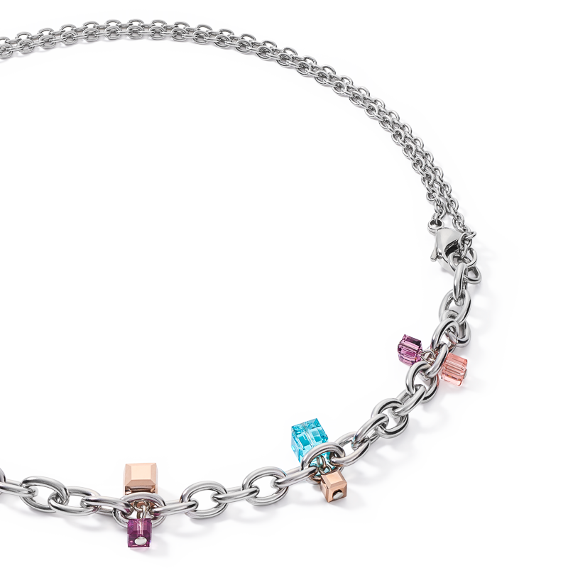 Collier casual & chunky chain acier & Cristaux  argent-multicolore Art Nouveau