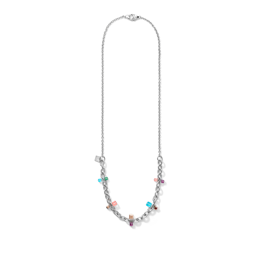 Collier casual & chunky chain acier & Cristaux  argent-multicolore Art Nouveau