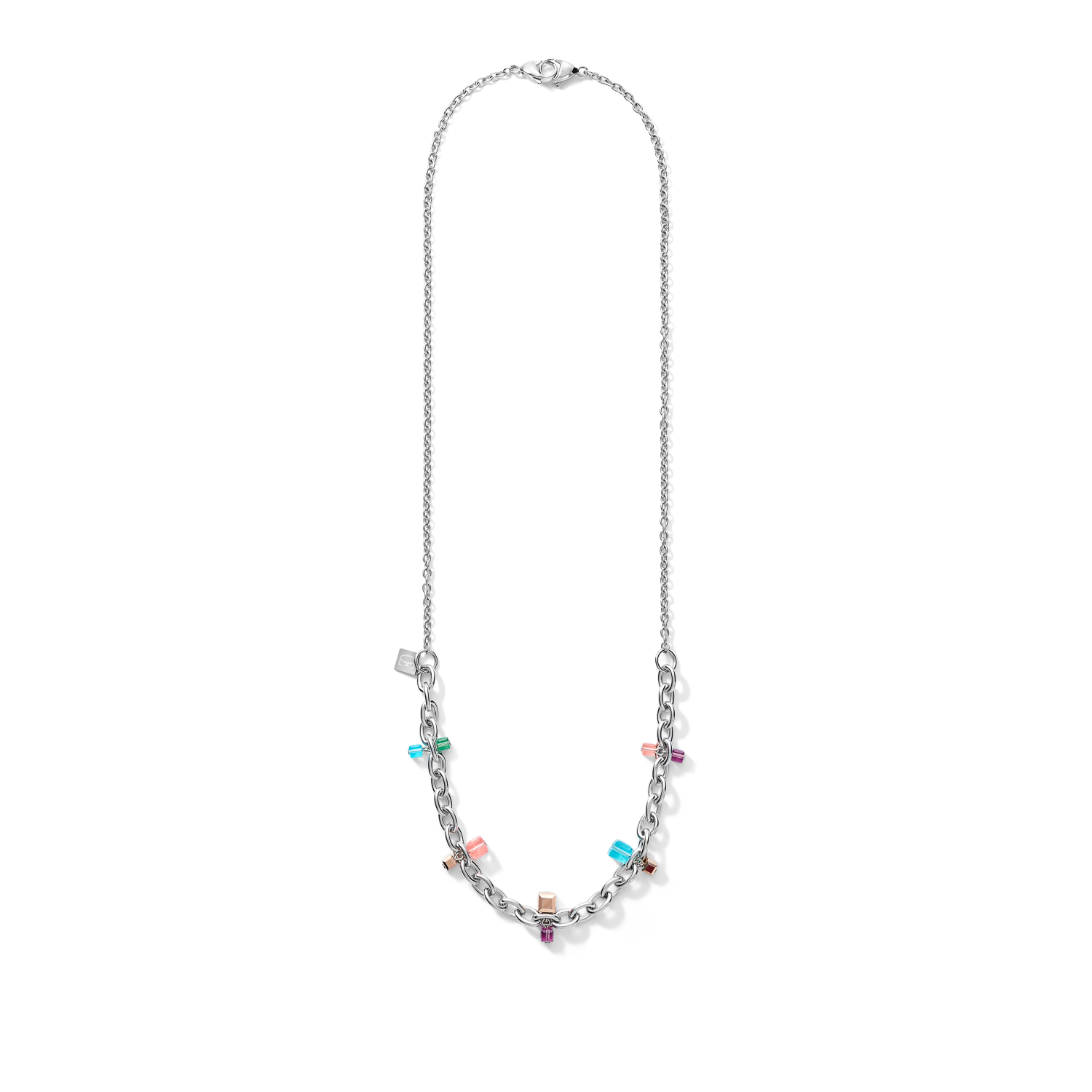 Collier casual & chunky chain acier & Cristaux  argent-multicolore Art Nouveau