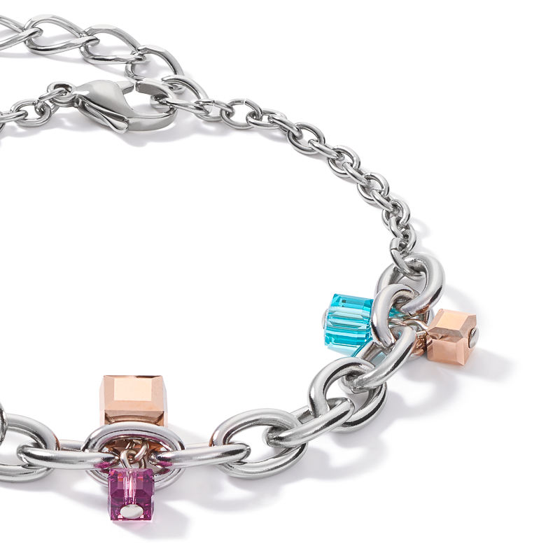 Bracelet casual & chunky chain acier & Cristaux argent-multicolore Art Nouveau