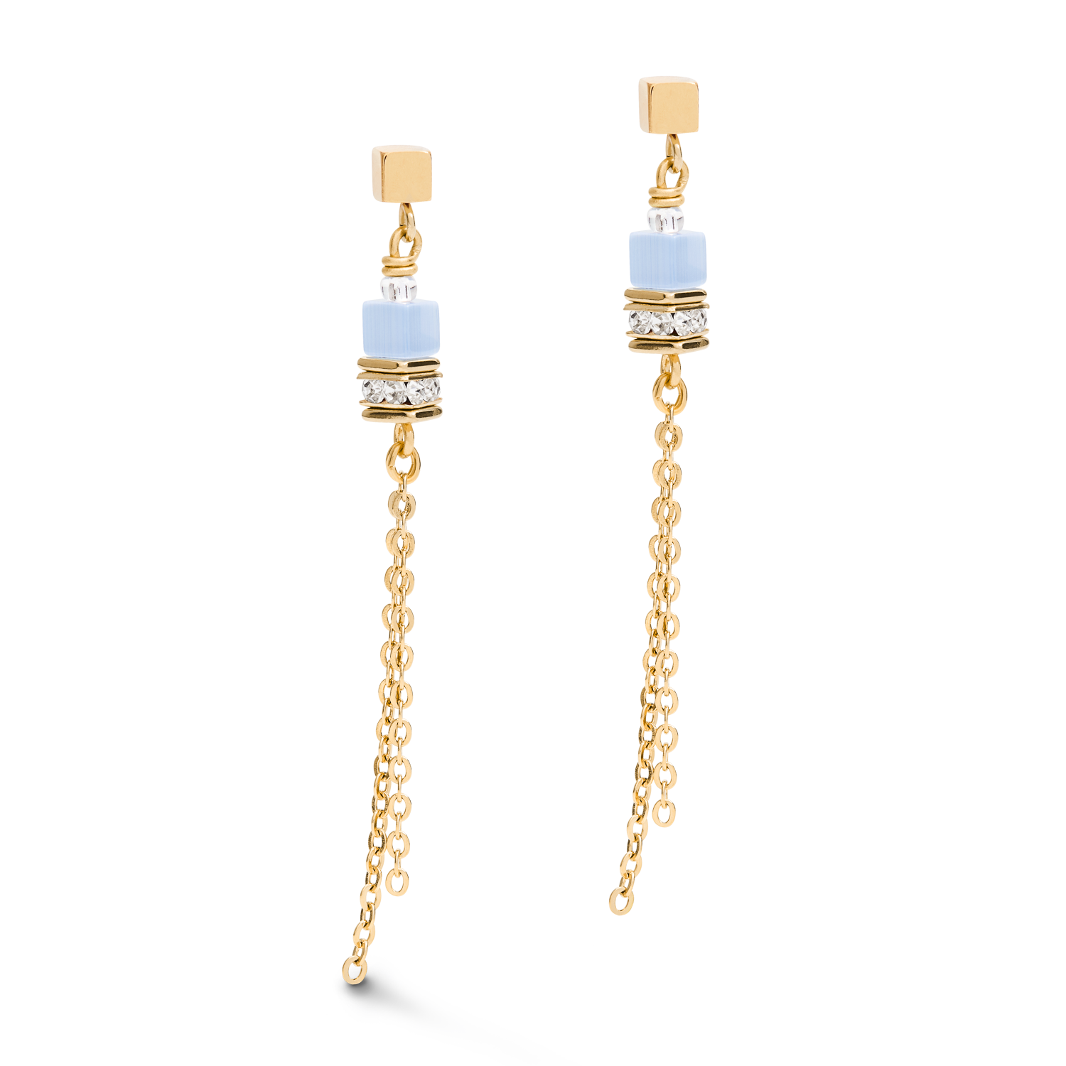 Boucles d'oreille GeoCUBE® double chain long acier or-bleu