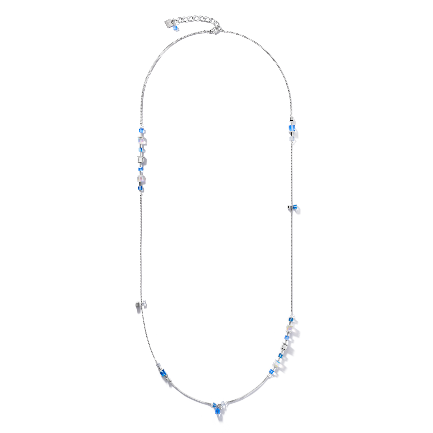 Collier GeoCUBE® chain long acier & Cristaux  argent-bleu