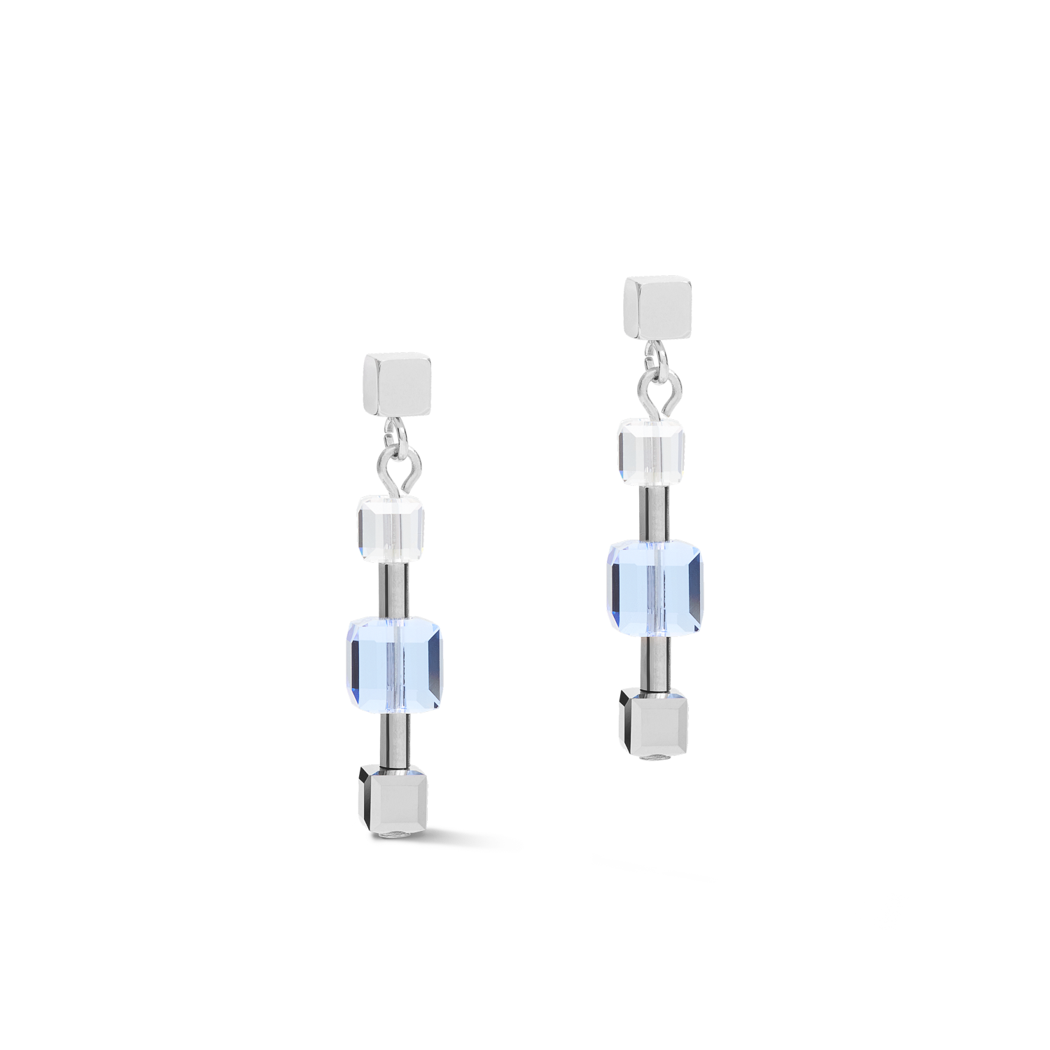 Boucles d'oreille GeoCUBE® chain long acier & Cristaux  argent-bleu