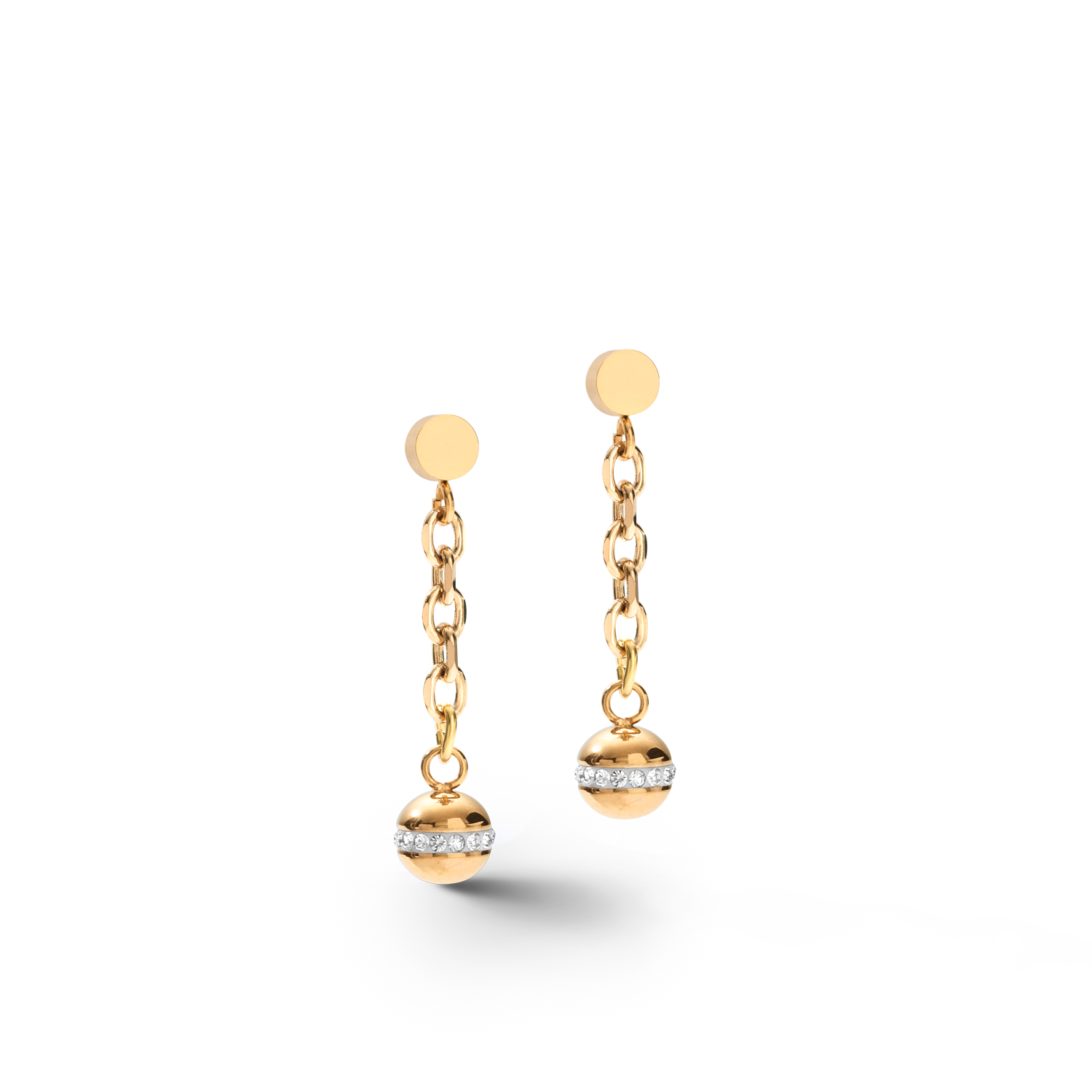 Boucles d'oreille 4-en-1 boule chaîne acier inoxydable & hématite or
