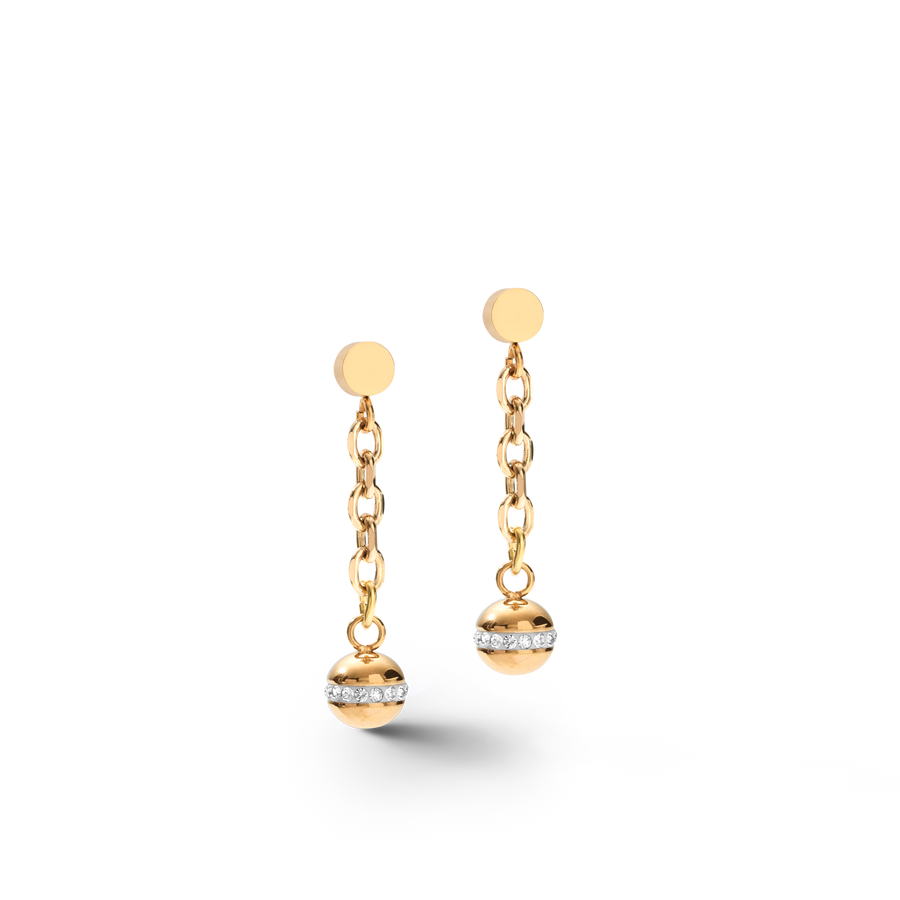 Boucles d'oreille 4-en-1 boule chaîne acier inoxydable & hématite or