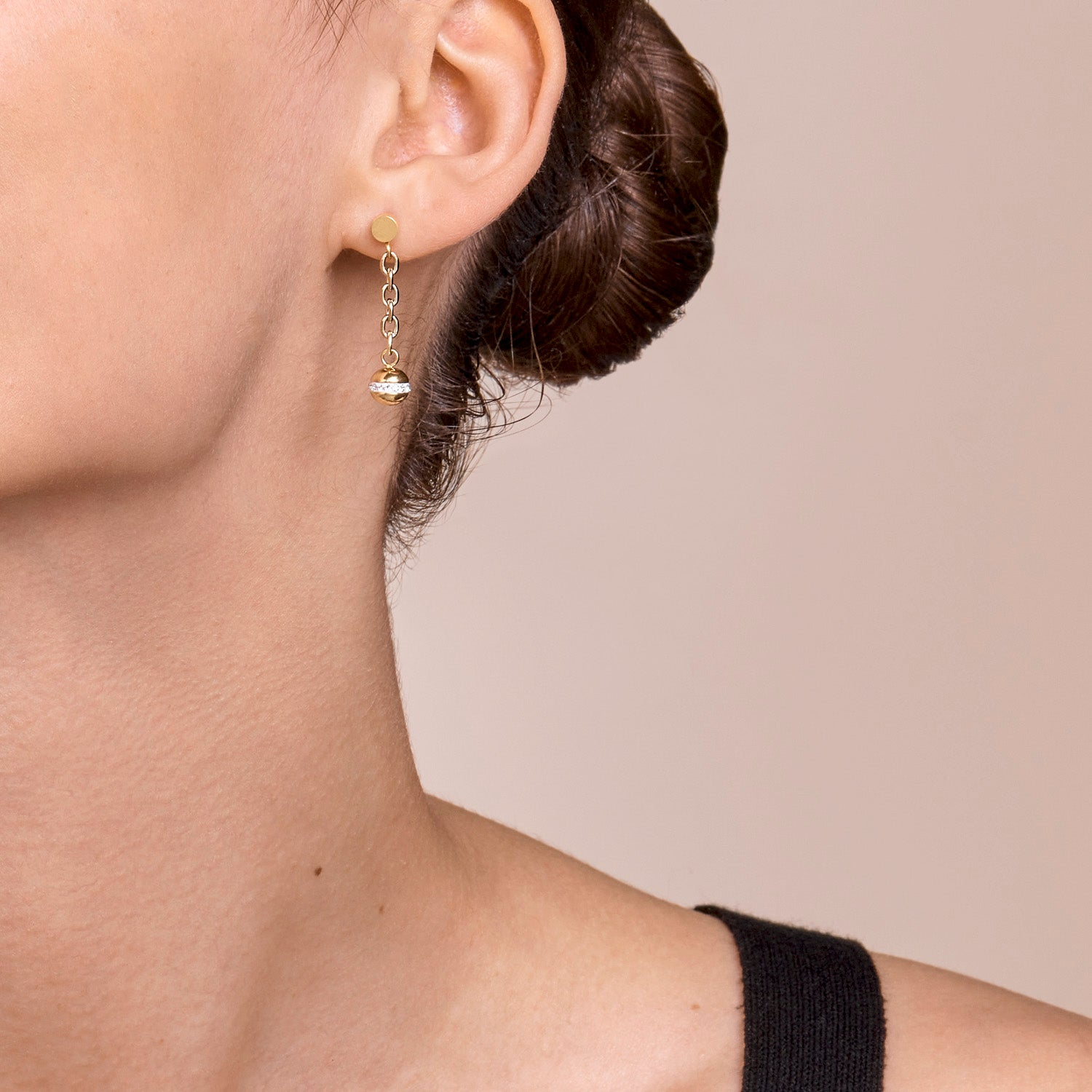 Boucles d'oreille 4-en-1 boule chaîne acier inoxydable & hématite or