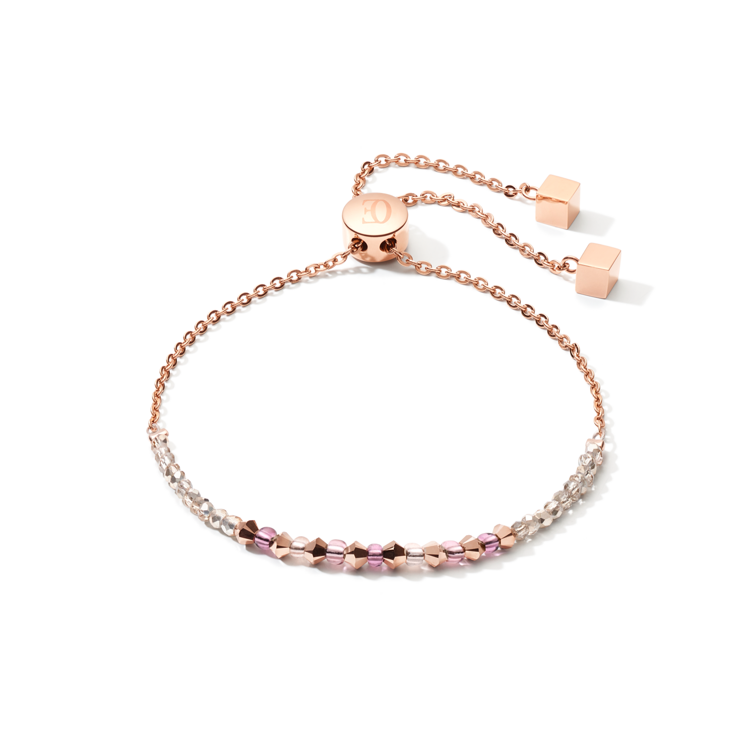 Bracelet 2-layers de cristaux fins et d'acier inoxydable or rose lilas