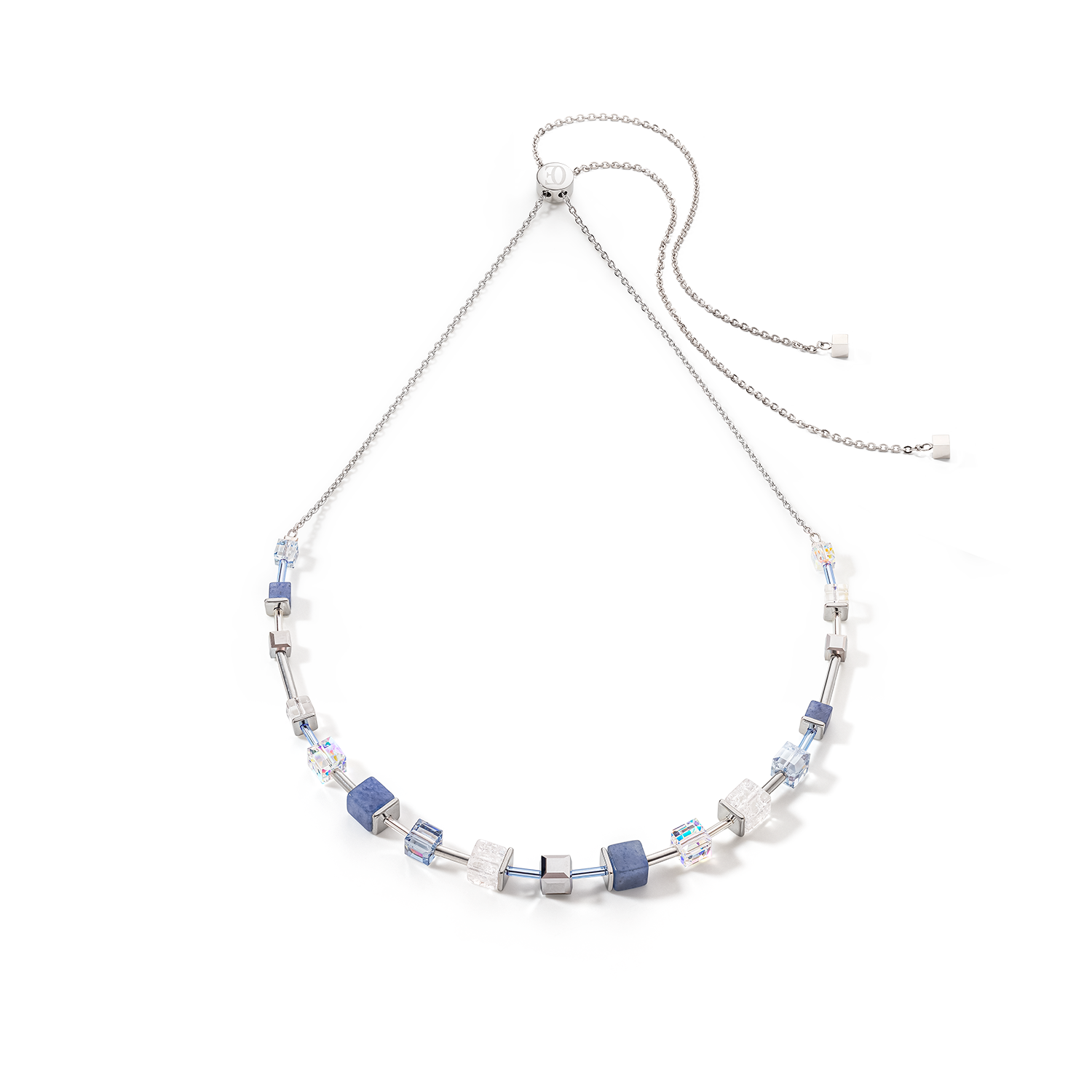 Collier GeoCUBE® Precious & Slider Closure argent bleu
