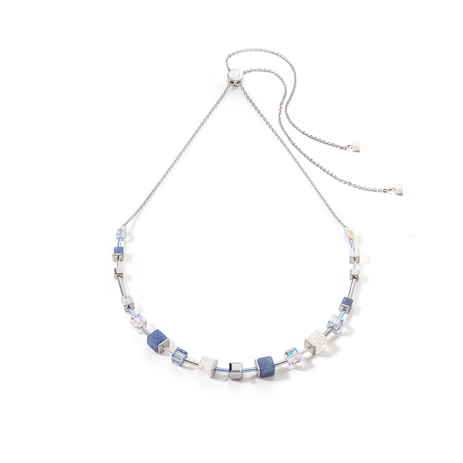 Collier GeoCUBE® Precious & Slider Closure argent bleu