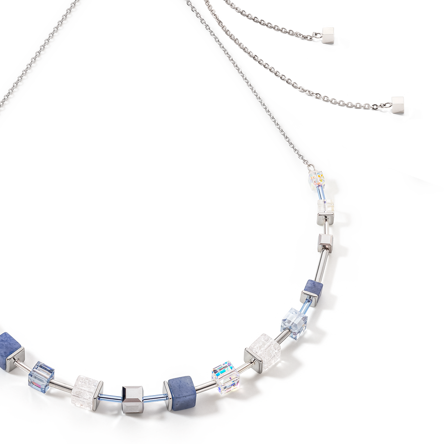 Collier GeoCUBE® Precious & Slider Closure argent bleu
