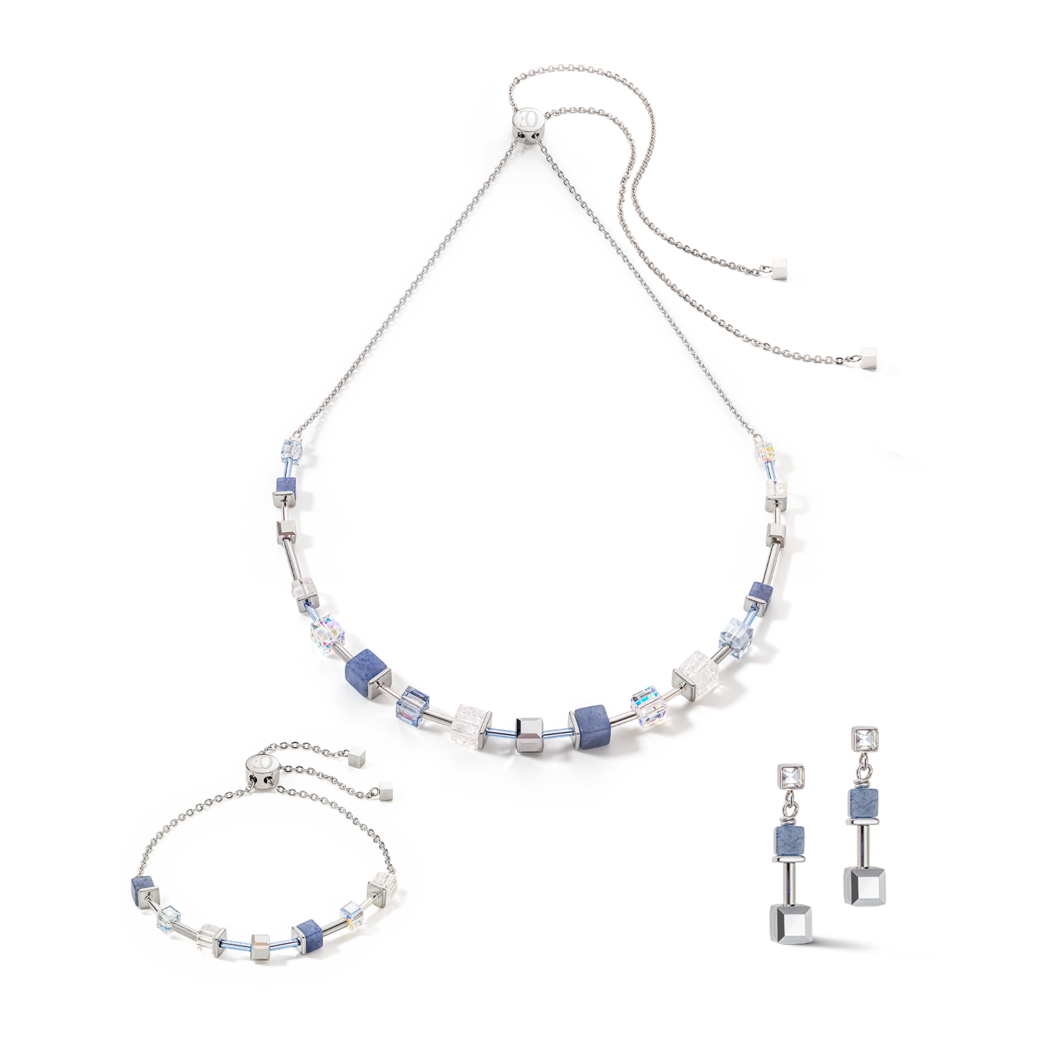 Collier GeoCUBE® Precious & Slider Closure argent bleu