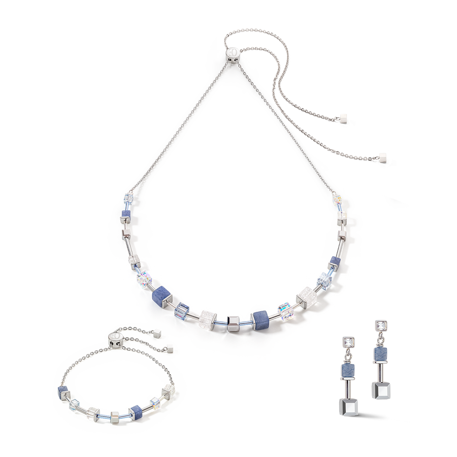 Collier GeoCUBE® Precious & Slider Closure argent bleu
