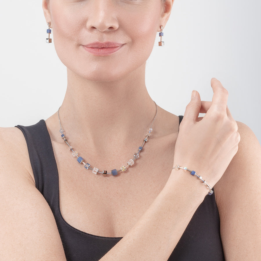 Collier GeoCUBE® Precious & Slider Closure argent bleu